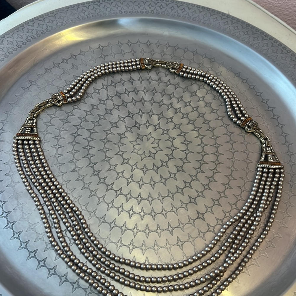 Heidi Daus art deco necklace bracelet set. Gold pearl and amber diamond clasps. - Picture 6 of 11